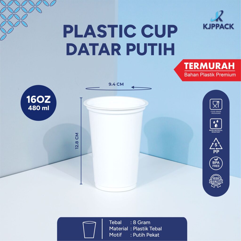 plastic cup datar 16oz putih